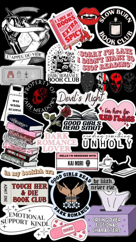 Booktok Wallpaper Aesthetic Spicy, Dark Romance Book Wallpaper, Kindle Background Wallpapers, Cute Book Wallpapers Aesthetic, Romance Books Wallpaper, Spicy Book Wallpaper, Kindle Aesthetic Wallpaper, Dark Romance Stickers, Kindle Collage