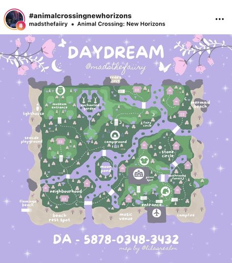 Cottage Core Dream Address Animal Crossing, Acnh Dream Villagers, Dream Land Animal Crossing, Dream Animal Crossing Code, Fairy Outfit Animal Crossing, Froggy Crossing Dream Address, Acnh Neighborhood Designs Fairycore, Animal Crossing Map Inspiration, Aesthetic Acnh Path Codes