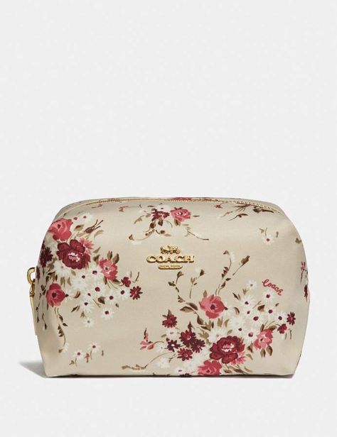 Coach Small Boxy Cosmetic Case With Floral Bundle Print Expensive Bag, Fancy Jewellery Designs, Vanity Bag, Forever Flowers, Vintage Cosmetics, Floral Card, Women Cosmetics, Cosmetics Bag, Pink Makeup