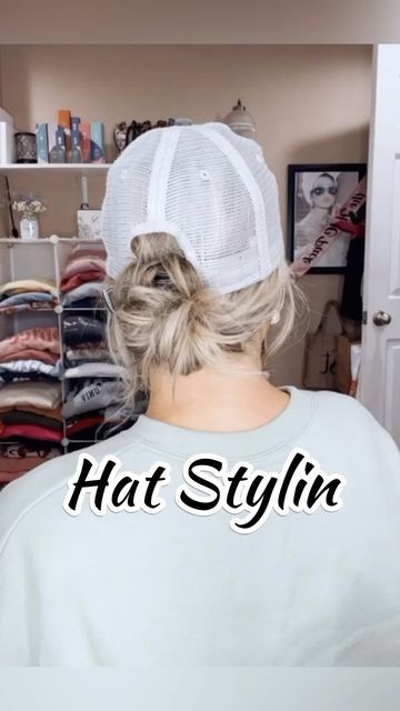 Hair With Ball Cap How To Wear, Short Hat Hairstyles, Hair In A Hat How To Wear Your, Styling A Hat With Short Hair, Cute Hat Hairstyles Ball Caps Short Hair, Ball Cap Hairstyles Short, How To Style A Hat Baseball Caps, How To Style Hair In A Baseball Hat, Wearing A Hat With Short Hair