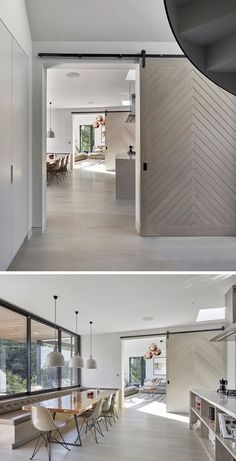 The chevron pattern Interior Sliding Barn Doors, Modern Barn Door, Sliding Doors Interior, 아파트 인테리어, Doors And Hardware, Modern Barn, Wood Doors Interior, Interior Barn Doors, Rustic Bedroom