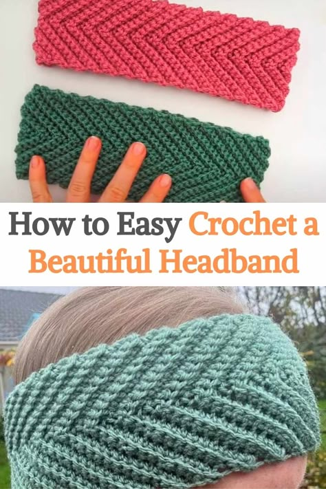 How to Easy Crochet a Beautiful Headband Chevron Headband Crochet, Crochet Chevron Headband Pattern Free, Crochet Ear Warmer Size Chart, Quick Crochet Headband Free Pattern, Crochet Headband Outfit, Free Crochet Headband Patterns For Women, Crochet Headbands For Women Free Pattern, Crochet Chevron Hat, Crochet Warmers