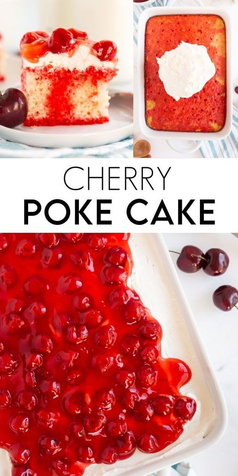 Cherry Jello Poke Cake Recipe, Cherry Poke Cake, Key Lime Cookie Recipe, Poke Cake Jello, Recipes Using Cake Mix, Crockpot Hot Chocolate, Jello Cake, Simple Dessert, Poke Cake Recipes