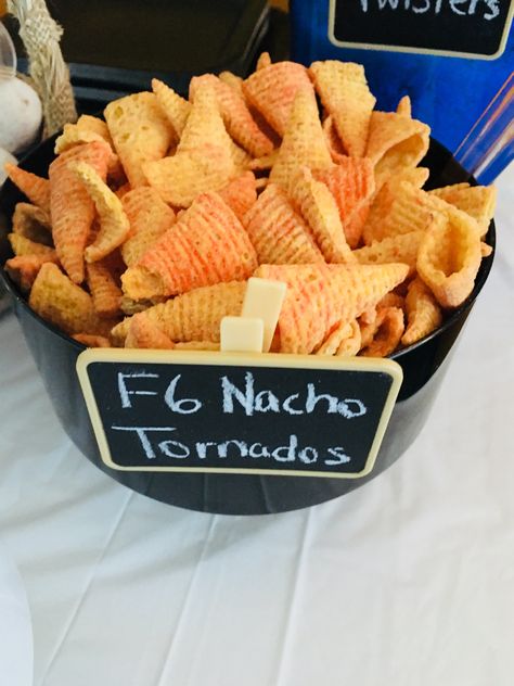 Tornado chips Twisters Birthday Party, Tornado Themed Snacks, Three Nado Birthday, 4nado Birthday, Storm Chaser Birthday Party, Tornado Party Food, Twister Birthday Party Ideas, Fournado Birthday Party Decor, 4 Nado Birthday Party