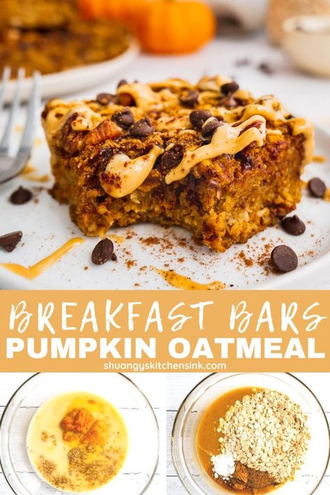 Pumpkin Oatmeal Breakfast Bars, Vegan Pumpkin Oatmeal, Pumpkin Oatmeal Bars, Pumpkin Oatmeal Breakfast, Healthy Pumpkin Bars, Gluten Free Breakfast Bars, Pumpkin Breakfast Cookies, Pumpkin Oatmeal Muffins, Oatmeal Bars Healthy