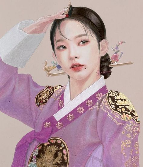 Karina Fanart, Korean Historical Fashion, Queen Hanbok, Hanbok Aesthetic, Hanbok Drawing, Hanbok Art, Korean Illustration, Queen Drawing, Korean Princess