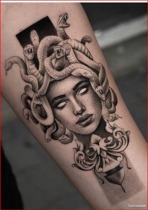 Acab Tattoo, Medusa Tattoo Design, Statue Tattoo, Mythology Tattoos, Medusa Tattoo, Greek Tattoos, Tattoo Style Drawings, Black Ink Tattoos, Dope Tattoos