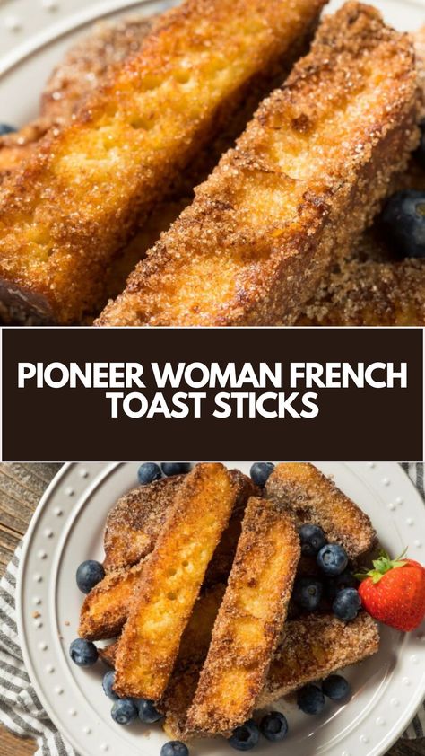 Pioneer Woman French Toast Sticks is made with 4 thick slices of white bread, eggs, milk, salt, white sugar, cinnamon powder, butter, and optional maple syrup. This quick breakfast recipe requires a total of 20 minutes, serving 2 people. French Toast Sticks Recipe Freezer, Pioneer Woman Cinnamon Sugar French Toast Muffins, Cinnamon Sugar French Toast Sticks, Pioneer Woman French Toast, Cinnamon Raisin Bread French Toast, Egg White French Toast, Diy French Toast, Homemade French Toast Sticks, Pioneer Woman Breakfast