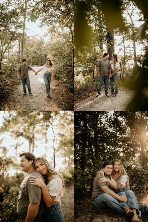 Engagment photoshoot couple poses and warm edits Couples Photoshoot Poses Woods, Engagement Pictures In The Woods, Engagement Photos At Park, Couple Outdoor Poses, Woods Family Photoshoot, Photoshoot Outfits Couple, Tree Couple Pictures, Couples Photoshoot Greenery, Farm Couple Photoshoot