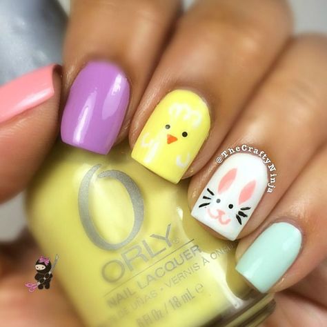 Easter Nails Easy, Do It Yourself Nails, Easter Nail Art Designs, Bunny Nails, Easter Nail Designs, Easter Nail Art, Holiday Nail Designs, Nails For Kids, Spring Nail Art