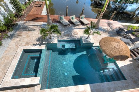 Table In Pool, Florida Pool, Anna Maria Island Florida, Sun Deck, Pools Backyard Inground, Small Pool Design, House Of Turquoise, Luxury Pools, Small Pools