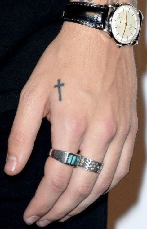 Harry Styles Inspired Tattoos, Cross Tattoo On Hand, Pair Tattoos, Cross Tattoo On Wrist, Harry Styles Hands, Harry Tattoos, Magic Runes, Harry Styles Tattoos, Cross Tattoo For Men