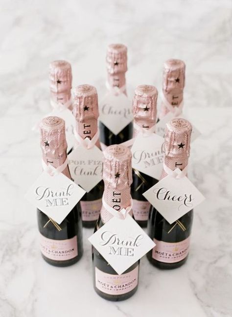 mini Moet bottles as wedding favors Champagne Wedding Favors, Affordable Wedding Favours, Summer Wedding Favors, Honey Wedding Favors, Frugal Wedding, Creative Wedding Favors, Inexpensive Wedding Favors, Wedding Favors And Gifts, Mini Champagne Bottles