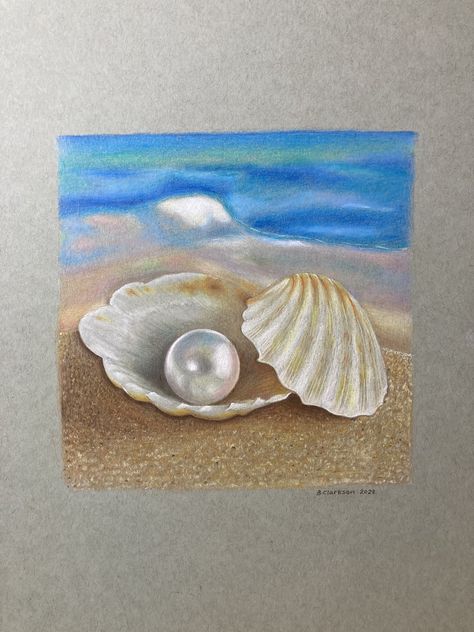 Daydreaming about the beach..🏝️☀️🐚🌊 Dreams worth sharing 💛#daydreams #beach #seaside #naturalearthbeauty #tonedpaperart Colored Pencil Beach Drawings, Seashell Color Pencil Drawing, Beach Drawing Pencil Colour, Colored Pencil Sea Animals, Ocean With Colored Pencils, Pastel Projects, Coloring Reference, Seaside Pictures, Pencil Tutorial