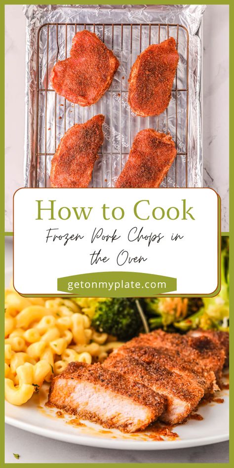 Pork Chop Recipes From Frozen, How To Cook Frozen Pork Chops, Frozen Pork Chop Recipes, Frozen Pork Chops Oven, Pork Chops From Frozen, Baked Thick Pork Chops, Oven Cooked Pork Chops, Center Cut Pork Chop Recipes, Frozen Pork Chops