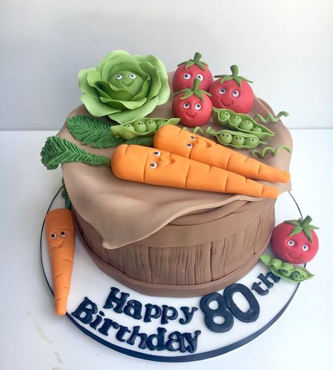 Vegetable Garden Cake, Vegetable Cake, Vegetable Decoration, Birthday Cake For Mom, Etch A Sketch, Garden Cakes, Custom Birthday Cakes, Novelty Cakes, Chicken And Vegetables