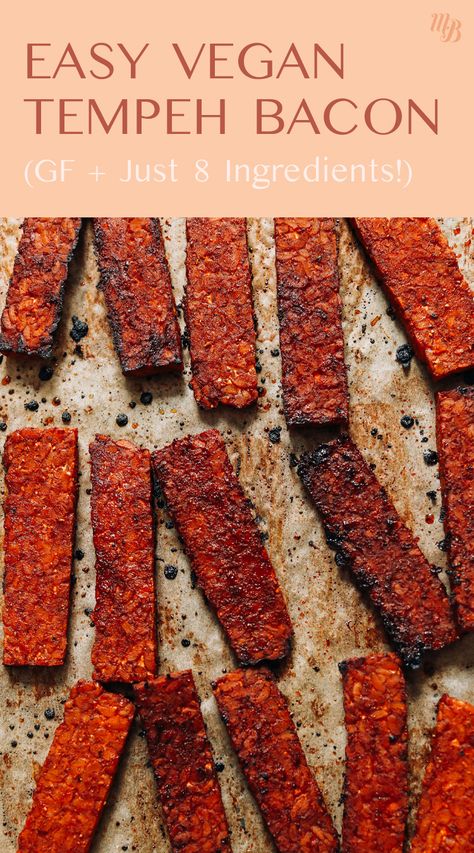 We're bringing allll the weekend breakfast vibes today with our Crispy Tempeh Bacon! We dialed in the flavor on this recipe with a little liquid SMOKE and maple syrup for that perfect sweetness! It's PACKED with plant protein and whips up in just 20 MINUTES! #tempeh #tempehbacon #veganbacon #veganbreakfast Crispy Tempeh, Vegetarian Snacks Easy, Breakfast Vibes, Vegan Tempeh, Marinated Tempeh, Baked Tempeh, Peach Kitchen, Tempeh Bacon, Breakfast Sides