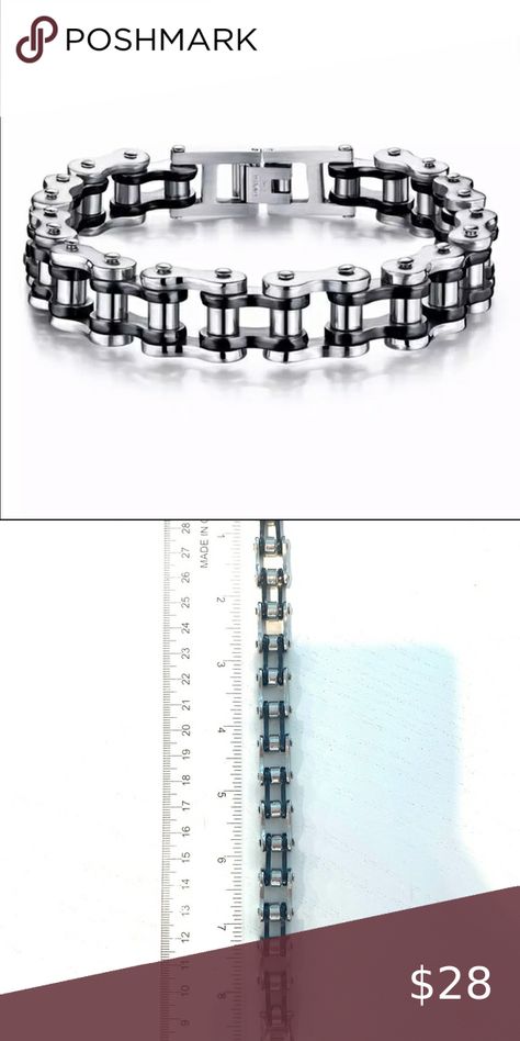 Stainless Steel Biker Chain Bracelet Bracelet Tags, Biker Chain, Black And Silver, Italian Charm Bracelet, Chain Link Bracelet, Link Chain, Link Bracelets, Chain Bracelet, Chain Link