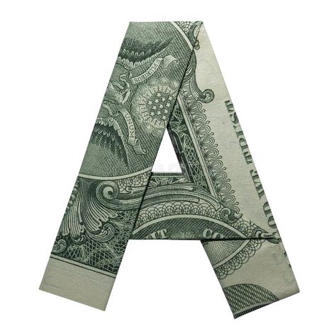 Money Origami LETTER A Character Folded with Real One Dollar Bill Isolated on White royalty free stock image Money Font, Money Origami Heart, Origami Letter, Origami Shirt, Neo Pop, One Dollar Bill, Dollar Bill Origami, Money Bill, Money Icons