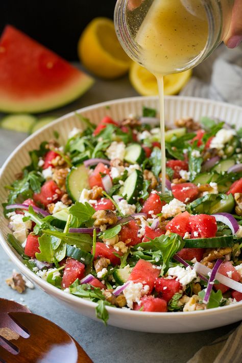 Watermelon Cucumber Feta Salad, Cucumber Watermelon Salad, Watermelon Cucumber Salad, Cucumber Salad Dressing, Watermelon Salad Recipes, Melon Salad, Salad With Feta, Watermelon Feta Salad, Watermelon And Feta