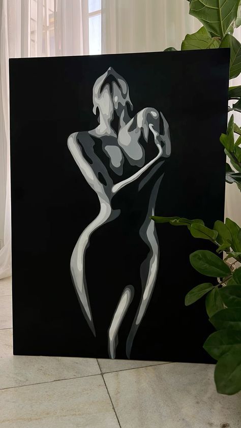 Abstract Painting Of A Woman, Beautiful Paintings On Canvas, Paintings On Large Canvas, Spa Paintings Art, Oil Painting On Black Canvas, Woman Rights Painting, Meaning Full Painting, Painting Ideas Woman, Adult Painting Ideas