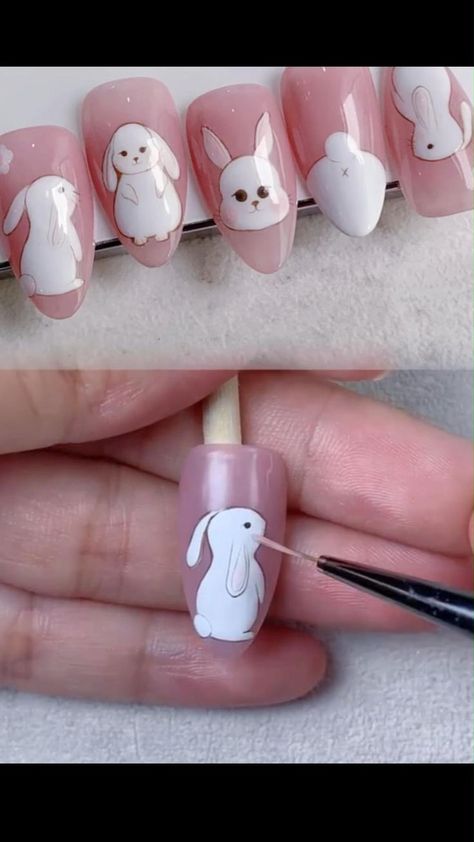 Funny Bunny Nails, Simple Nail Art Videos, Nails Fruit, Nail Art Machine, Animal Nail Designs, Fruit Nail, Pastel Nail Art, Fruit Nail Art, Animal Nail Art