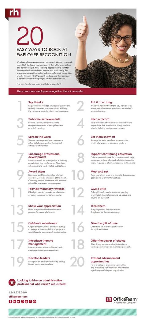 20 Ways to Rock at Employee Recognition Work Encouragement, Staff Morale, Employee Retention, How To Motivate Employees, Leadership Management, Employee Recognition, Good Employee, Employee Appreciation Gifts, Business Leadership