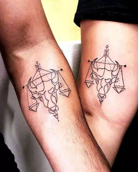 Libra and Taurus matching couple tattoo Taurus Best Friend Tattoo, Taurus Tattoo Men, Tattoo Rings, Cow Skull Tattoos, Venus Tattoo, Bull Skull Tattoos, Atlas Tattoo, Taurus Tattoo, Ram Tattoo