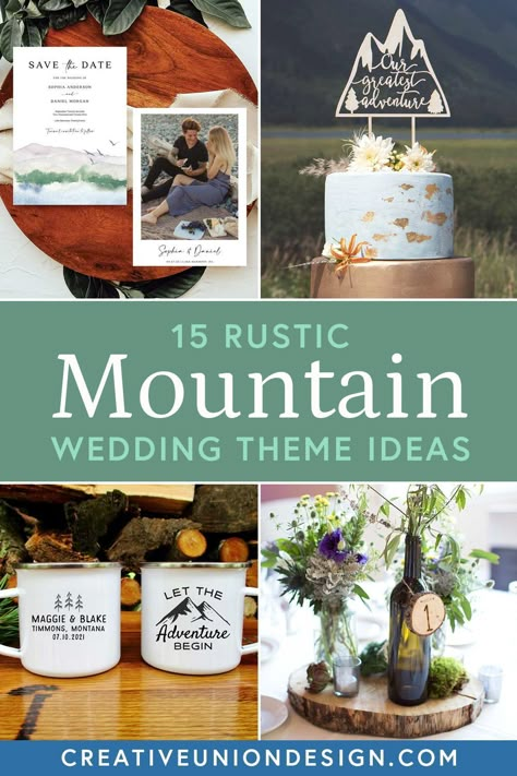 Mountain Wedding Theme, Bridesmaid Dresses And Groomsmen, Birch Wedding Arch, Mountain Theme Wedding, Diy Wedding Program Fans, Mountain Wedding Ceremony, Mountain Wedding Decor, Fall Mountain Wedding, Nature Themed Wedding