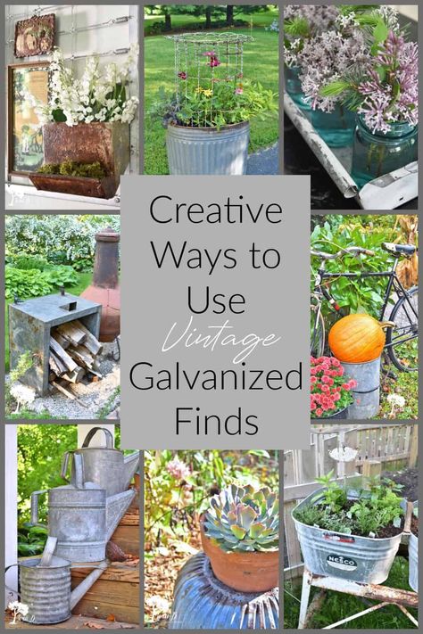 Creative ideas for using galvanized buckets and vintage containers in your home decor, indoors and out. Old galvanized finds are the backbone of vintage farmhouse decor; make sure you're using them to their full potential! #galvanized #buckets #oldpails #vintagedecor #farmhouse #containerideas Metal Bucket Decor, Galvanized Tub Planter, Vintage Modern Decor, Metal Wash Tub, Galvanized Wash Tub, Bucket Decor, Farmhouse Cottage Decor, Galvanized Decor, Galvanized Planters