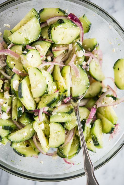 Cucumber Vinegar, Cucumber Red Onion Salad, Onion Vinegar, Greek Cucumber, Cucumber Salad Vinegar, Cucumber Feta Salad, Greek Cucumber Salad, Dill Salad, Cucumber Dill Salad