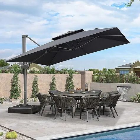 PURPLE LEAF 360 Degree Rotation Square Patio Cantilever Umbrella - Bed Bath & Beyond - 37499086 Cantilever Patio Umbrella, Terrace Garden Design, Offset Umbrella, Garden Umbrella, Welding And Fabrication, Cantilever Umbrella, Outdoor Pergola, Patio Umbrellas, Terrace Garden