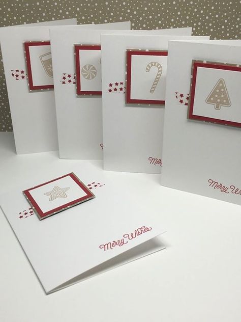 CAS Christmas cards Cas Christmas Cards, Stamped Christmas Cards, Simple Christmas Cards, Christmas Card Inspiration, Hand Stamped Cards, Christmas Card Set, Homemade Christmas Cards, Stampin Up Christmas Cards, Christmas Card Crafts