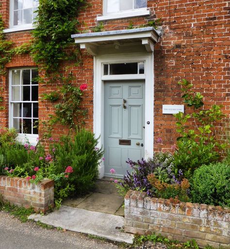 Color Of Front Doors, Brick Home Front Door, Front Door Red Brick House, Purple Front Door, House Exterior Garden, Front Door Colours, Purple Front Doors, New Front Door, British Village