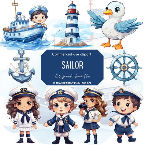 Lighthouse Clipart, Sailor Baby Showers, Nautical Clipart, Sea Clipart, Sailor Baby, Summer Clipart, Cartoons Png, Png Graphics, Girl Clipart