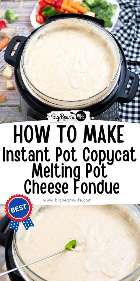 Ready for a fondue night at home? This Instant Pot Melting Pot inspired Cheese Fondue is ready in about 30 minutes and perfect for dipping breads, fruits and cooked meats! via @bigbearswife Diy Fondue Pot, Fondue Night At Home, Instant Pot Cheese, Melting Pot Cheese Fondue, Fondue Dinner, Fondue Night, Fondue Recipes Cheese, Lectin Free, Plant Paradox