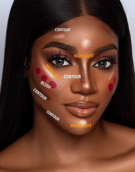 Contour Makeup For Black Women, Heavy Makeup Look, Corporate Makeup, Face Makeup Guide, Face Makeup Tutorial Video, Dark Skin Makeup Tutorial, Esthetician School, Face Contouring Makeup, Full Face Makeup Tutorial