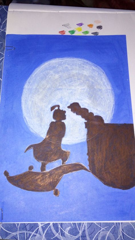 #aladdin #jasmine #disney #silhouette Aladdin Painting, Aladdin Jasmine, Disney Silhouette, Creation Art, Aladdin And Jasmine, Poster Drawing, Disney Aladdin, Princess Jasmine, Magic Carpet