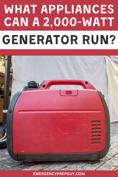 A red emergency generator on a paved surface, representing ideas for what appliances can be powered by a 2,000-watt generator. Portable Solar Generator Diy How To Build, Generator House Ideas, Travel Trailer Generator, Generator Shed, Generators For Home Use, Generator Box, Basic Electronics, Emergency Generator, Small Generators