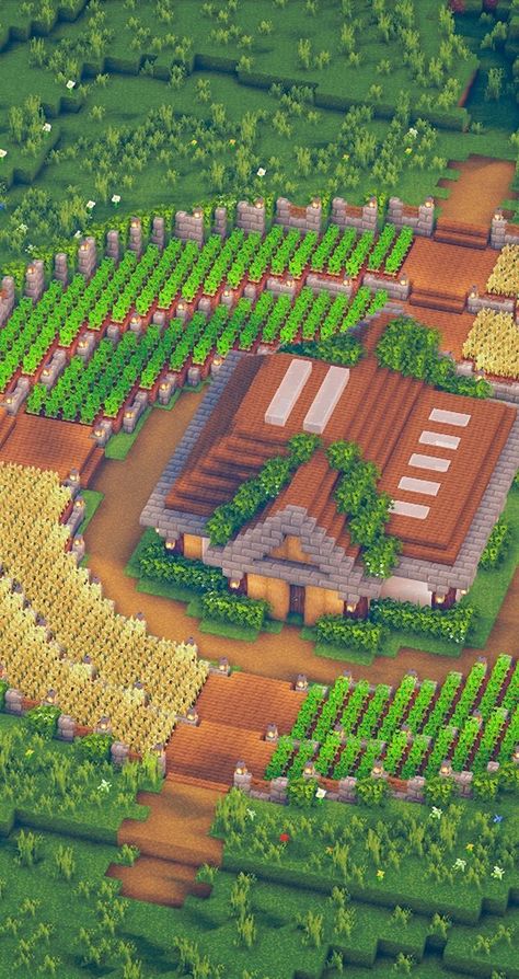 Minecraft Crop Farm, Farm Design Minecraft, Minecraft Farm Ideas Crops, House Build Minecraft, Minecraft Farm Ideas, Farm Minecraft, Build Minecraft, House In Minecraft, Rumah Minecraft Sederhana