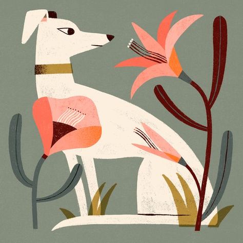 Sunday Chill. Available as a print in my Print Shop. Dog Portraits Illustration, Sabina Fenn, Nature Food, Animals Design, Animal Illustrations, Dog Poster, Dog Flower, Dog Illustration, Nature Plants