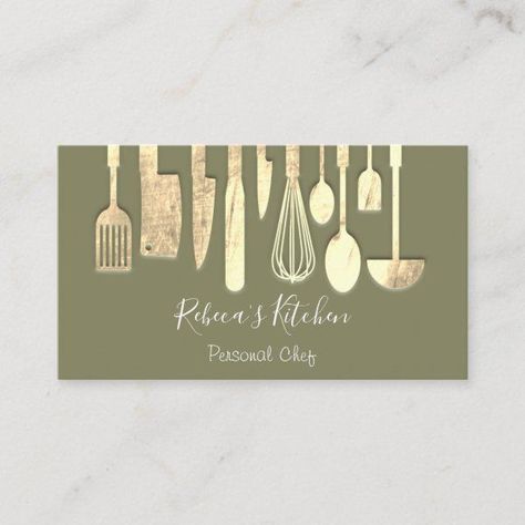 Cooking Personal Chef Restaurant Catering Green Business Card Pastel Business Cards, Green Business Card, Chef Restaurant, Bakery Business Cards, Business Cards Layout, Restaurant Catering, Bakery Business, Green Business, Personal Chef