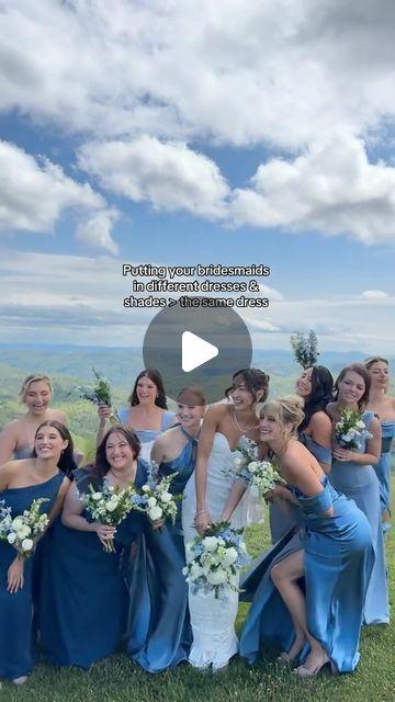 BIRDY GREY 🐥 on Instagram: "The most gorgeous blue palette we ever did see 🏔️💙✨ 📹: @oliviapwong on TikTok #BIRDYGREY #birdyinthewild  Featuring a mix of the Crepe, Chiffon, and Shiny Satin bridesmaid dresses in Dusty Blue, Twighlight, Ocean Blue, French Blue" Ocean Blue Bridesmaid Dresses, Mixed Bridesmaid Dresses, Dusty Blue Bridesmaid Dresses, Birdy Grey, Blue Palette, Blue French, Wedding 2025, Satin Bridesmaid Dresses, Blue Bridesmaid Dresses