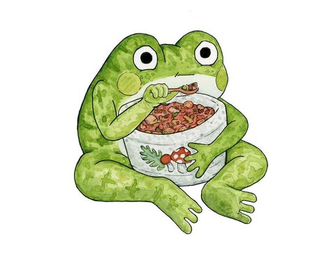 Paige Tompkins | Shoutout to my fellow floor people ——— #frog #watercolor #draweveryday #doodle #illustration #doodleart #soup #soupseason | Instagram Frog Watercolor, Peace Frog, Frog Pictures, Frog Drawing, Funny Frogs, Character Graphic, Frog Art, Doodle Illustration, Cute Messages