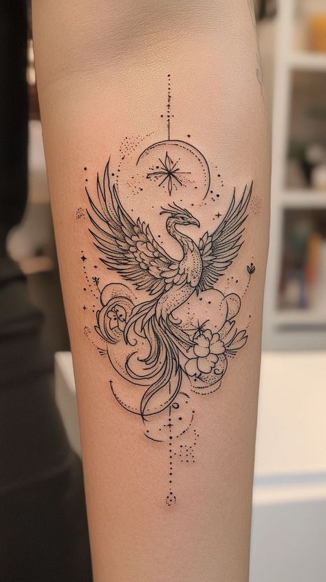 Womens Phoenix Tattoo, Phönix Tattoo Women Arm, Phoenix Arm Tattoo For Women, Art Piece Tattoo, Tattoos For Strength Women, Phoenix Tattoo Design For Women, Pheonix Tattoo For Women, Rising Phoenix Tattoo Feminine, Tattoo Partner