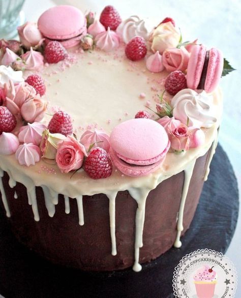 Girly Birthday Cakes, Kue Macaroon, Ice Cream Birthday Cake, Macaron Cake, Frozen Yoghurt, Ice Cream Birthday, Cupcake Cake, Drip Cakes, Savoury Cake