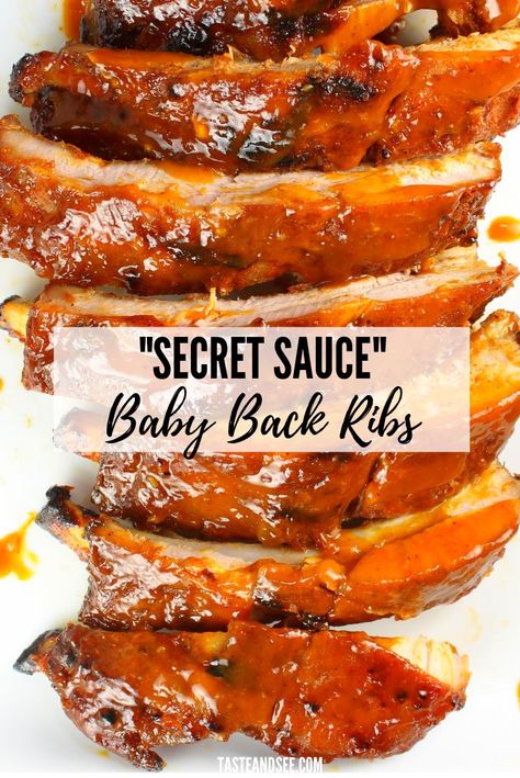 Bbq Rib Sauce, Easy Rib Recipes, Babyback Ribs Recipe, Oven Cooked Ribs, Bbq Baby Back Ribs, Rib Sauce, Baked Ribs, Power Bowls, Back Ribs