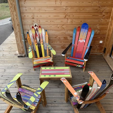 Repurpose Skis, Ski Chalet Decor, Chalet Decor, Apre Ski, Ski Chair, Old Skis, Alpine Lodge, Ski Room, Ski Patrol