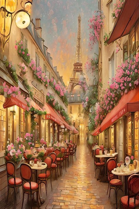 Romantic Cafe Aesthetic, Paris Cafe Painting, Romantic Cafe, Paris Art Painting, Paris Collage, France Cafe, Cafe In Paris, Aesthetic Tumblr Backgrounds, Paris Romance