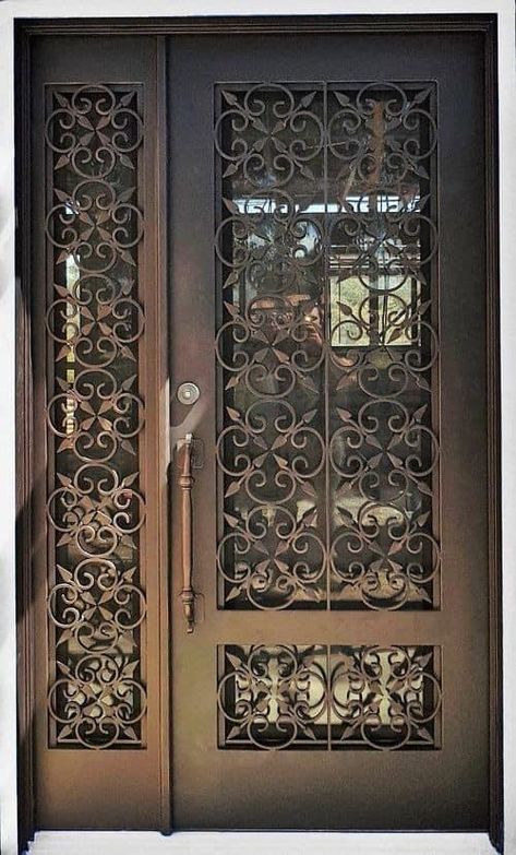 Iron Doors Modern, Wrought Iron Entry Doors, Modern Window Grill, Wrought Iron Front Door, Exterior Door Designs, Iron Front Door, Iron Entry Doors, Steel Door Design, Iron Door Design